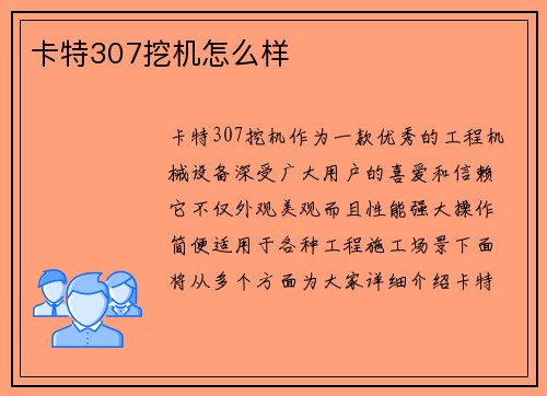 卡特307挖机怎么样