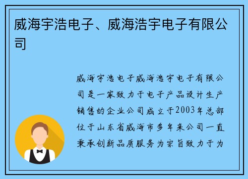 威海宇浩电子、威海浩宇电子有限公司